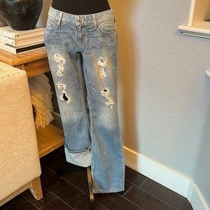 Guess Low Rise Distressed Flare Jeans